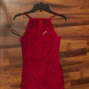 Red dress with lace and zipper down back